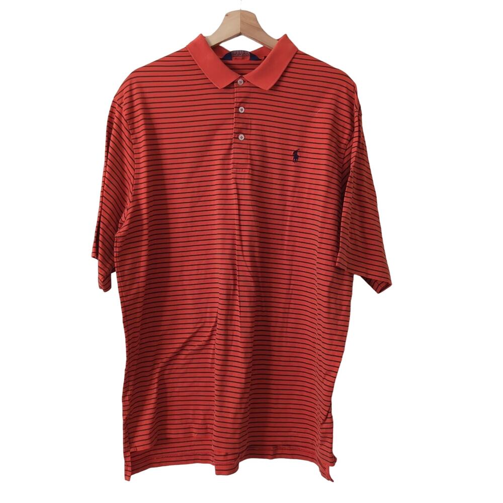 POLO GOLF Ralph Lauren Mens Shirt‎ XL Orange Striped Vintage Pima Cotton Golfing